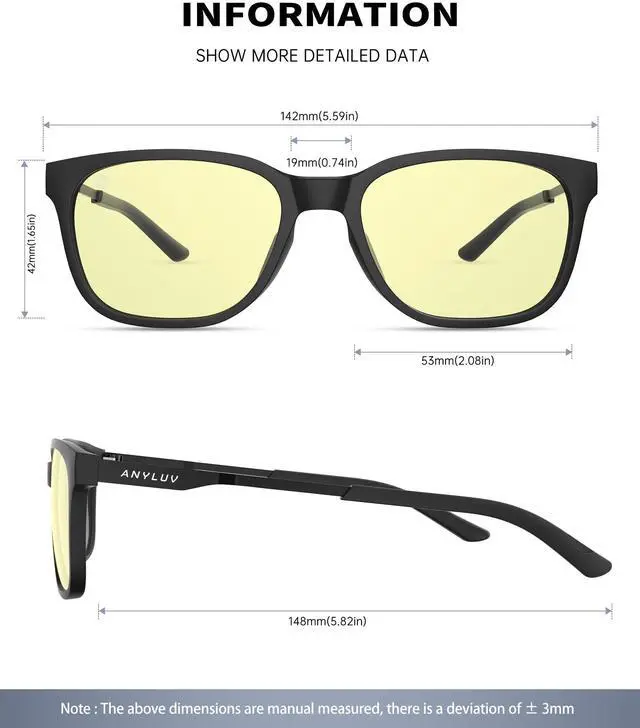 Alt view image 3 of 5 - ANYLUV Blue Light Glasses for Men, Computer Gaming Glasses men, Stylish Anti Eyestrain Blue Light Blocking Glasses Men