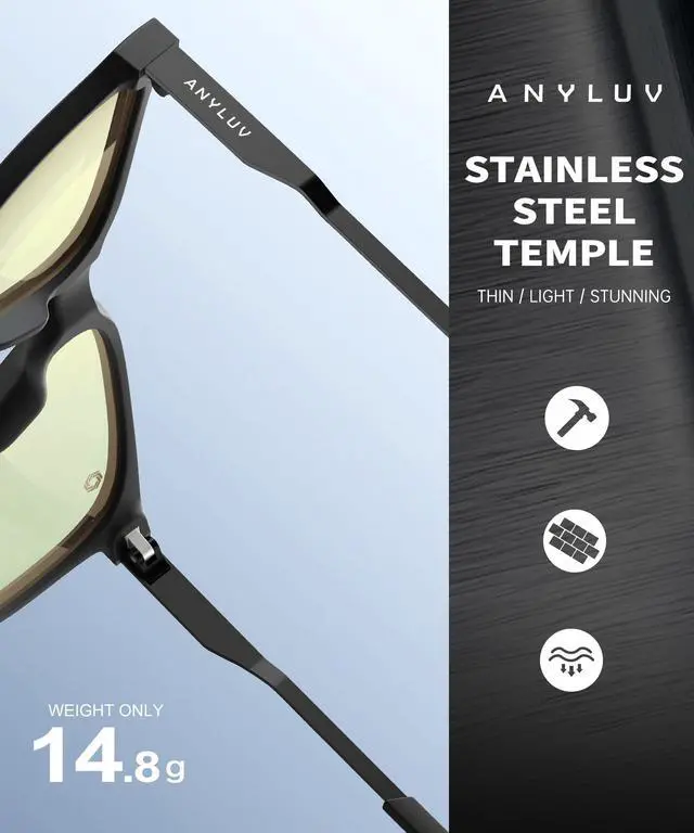 Alt view image 5 of 5 - ANYLUV Blue Light Glasses for Men, Computer Gaming Glasses men, Stylish Anti Eyestrain Blue Light Blocking Glasses Men