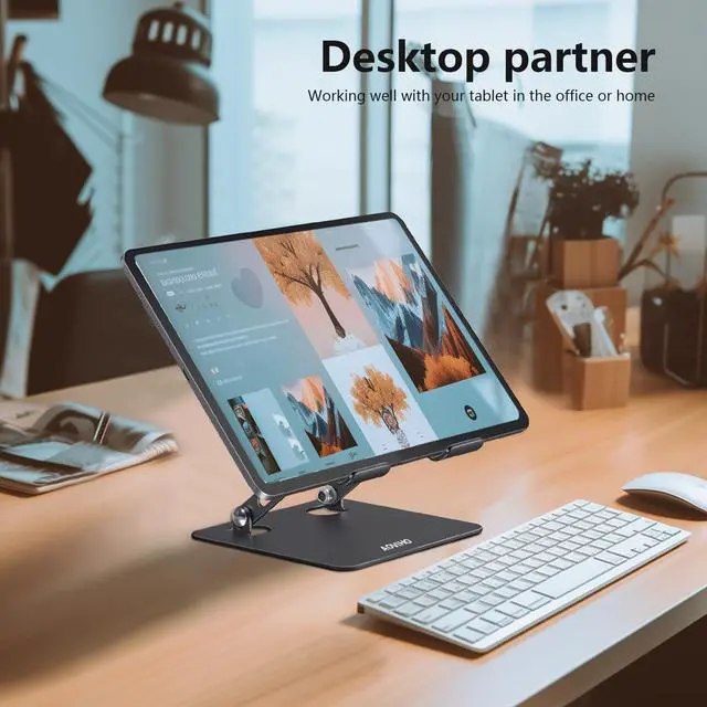 Alt view image 2 of 5 - Aoviho Tablet Stand Holder for Desk, Adjustable Desktop Tablet Holder, Foldable Aluminum Tablet Mount for iPad pro 12.9, iPad Air Mini, Samsung Galaxy Tabs Z Fold Kindle Fire 4-12 inch, Black