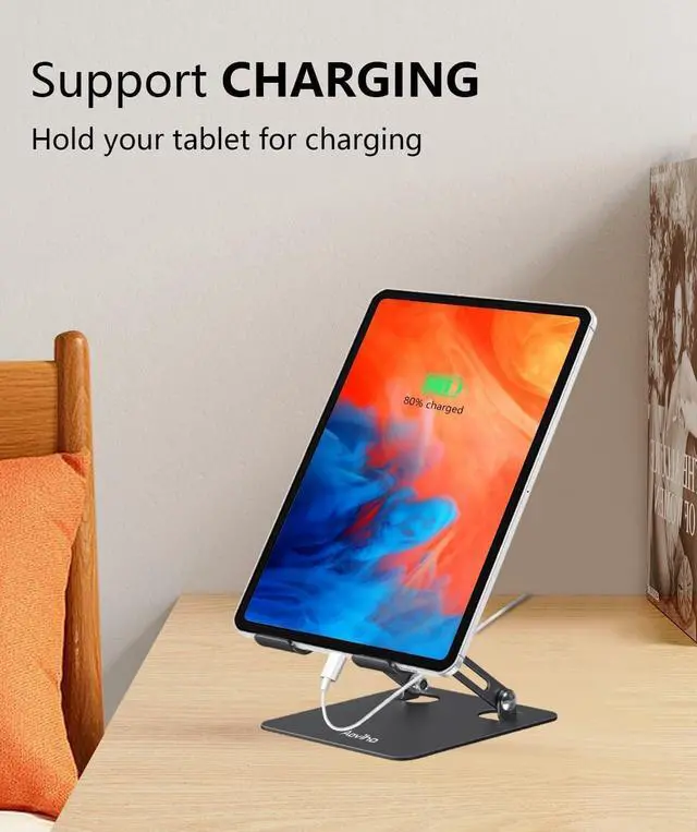 Alt view image 4 of 5 - Aoviho Tablet Stand Holder for Desk, Adjustable Desktop Tablet Holder, Foldable Aluminum Tablet Mount for iPad pro 12.9, iPad Air Mini, Samsung Galaxy Tabs Z Fold Kindle Fire 4-12 inch, Black