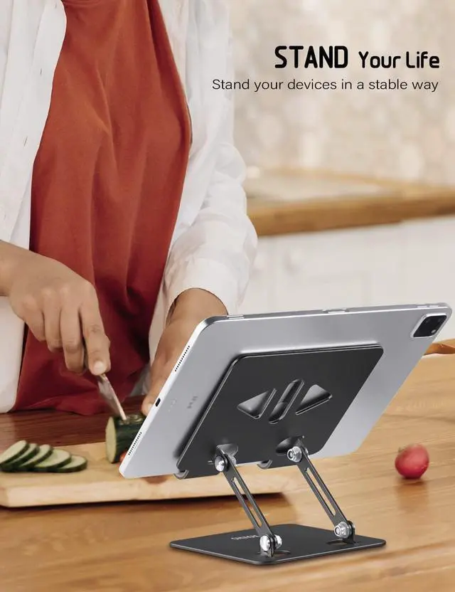 Alt view image 5 of 5 - Aoviho Tablet Stand Holder for Desk, Adjustable Desktop Tablet Holder, Foldable Aluminum Tablet Mount for iPad pro 12.9, iPad Air Mini, Samsung Galaxy Tabs Z Fold Kindle Fire 4-12 inch, Black