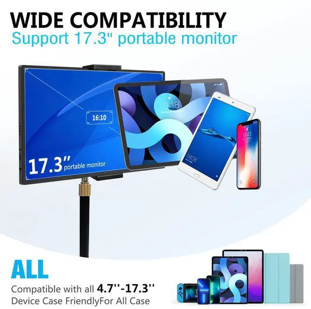 Alt view image 2 of 5 - Bimo Tablet Stand Holder for ipad,Portable Monitor Stand Holder for 15.6'',17.3'',Adjustable Height and Heavy Base,Compatible with 4.7''-17.3'' Tablet,Smartphpne,Display