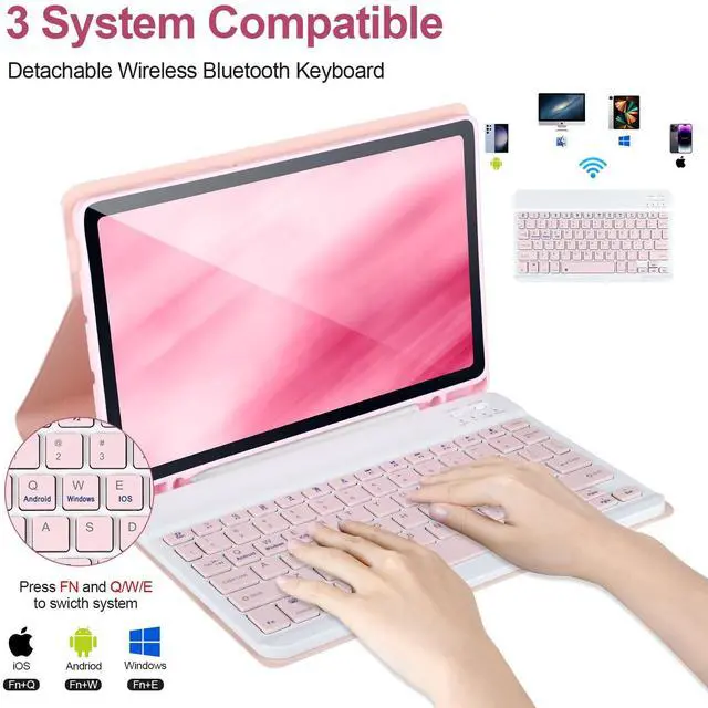 Alt view image 3 of 5 - Keyboard Case for Samsung Galaxy S6 Lite 10.4" 2022/2020,Case with Keyboard for Samsung S6 lite with S Pen Holder,Detachable Wireless Bluetooth Keyboard for Galaxy S6 Lite 10.4" Auto Wake/Sleep,Pink