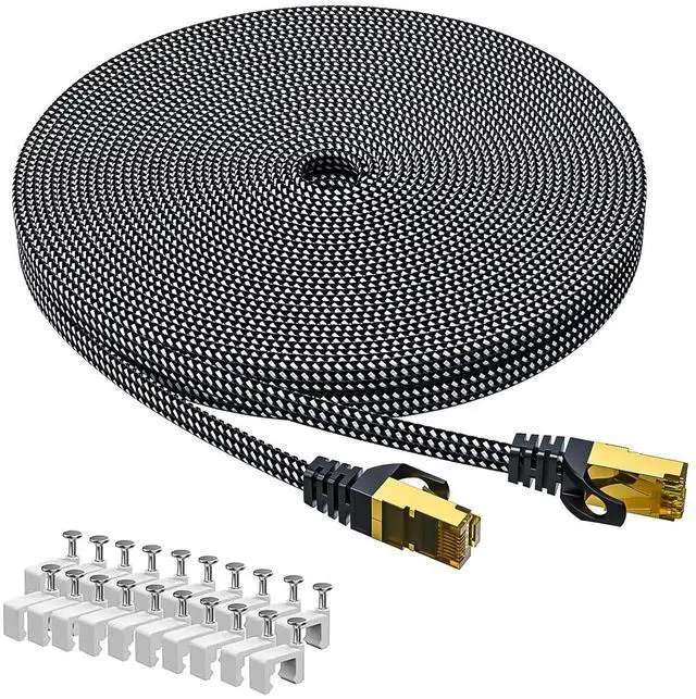 Main image of ARISKEEN Cat 8 Ethernet Cable 50 FT, Nylon Braided High Speed Cat8 Network LAN Patch Cord, 40Gbps 2000Mhz Shielded RJ45 Flat Internet Cable (Black)
