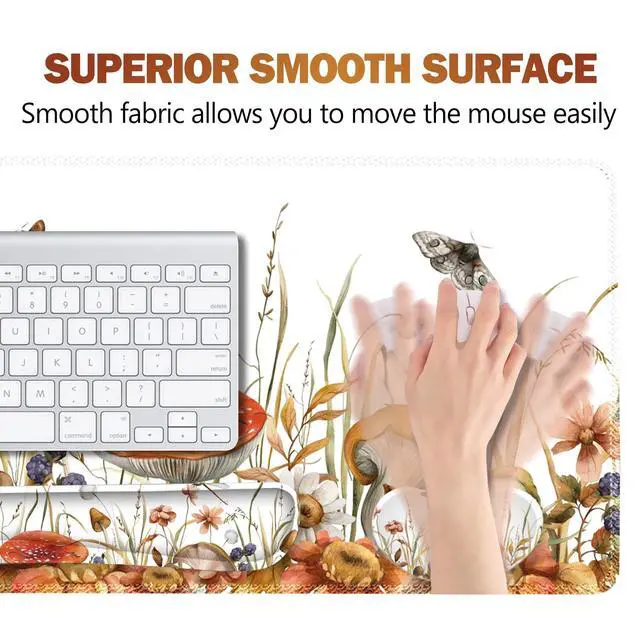 Alt view image 3 of 5 - ARTSO Large Gaming Mouse Pad, Keyboard Wrist Rest Pad & Wrist Support Mousepad Set, Stitched Edge, Extended, Non-Slip Base, Memory Foam Desk Mat for Office, Home, Mushroom Plants