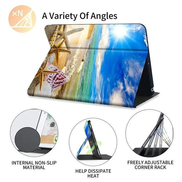 Alt view image 3 of 5 - for Fire HD 8 Tablet Case (12th /10th Generation, 2024/2022/2020 Release) 8",PU Leather Multi-Angle Slim Folding Stand Smart Cover for Amazon Kindle Fire Hd 8 Plus-Beautiful Beach Seashells