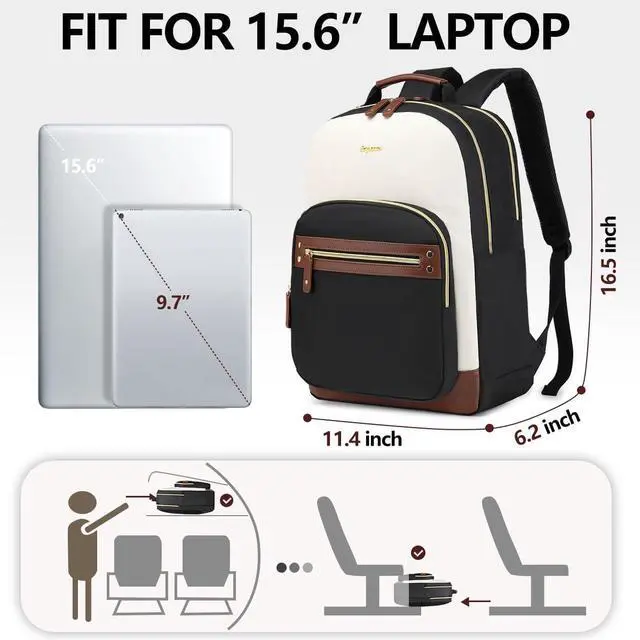 Alt view image 2 of 5 - Laptop Backpack for Women Bag - 15.6 inch Work Bags with USB Charger College Bookbag Waterproof Business Computer Backpack Casual Travel Backpacks for Women Nurse Teacher Beige-Black-Brown