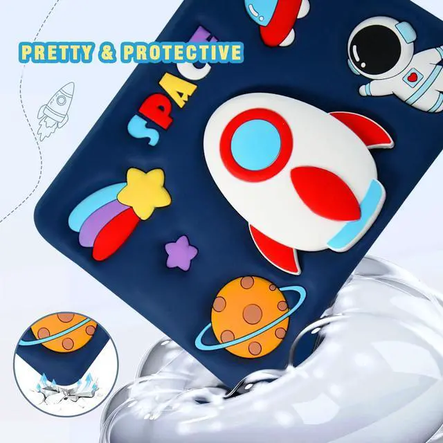 Alt view image 5 of 5 - ACEMO for iPad 10th Generation Case 10.9 inch 2022 with Screen Protector, Kickstand, Shoulder Strap Cute Rocket Silicone Protective Cover for Kids Girls for iPad 10th Gen 2022, Blue