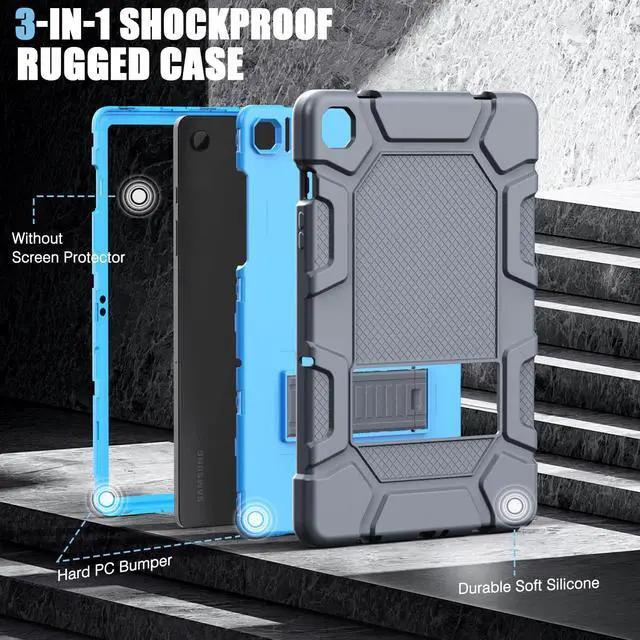 Alt view image 5 of 5 - Azzsy Case for Samsung Galaxy Tab A9+/A9 Plus 11 2024 Model (SM-X210/X216/X218), Heavy Duty Shockproof Rugged High Impact Protective Case, Grey