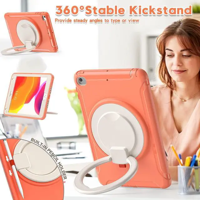 Alt view image 3 of 5 - BATYUE Case for iPad mini 5/4 (2019/2015), Heavy Duty Rugged Protective Case with 360 Rotation Stand/Handle Grip, iPad mini 5th Gen 2019 Case for Kids (Orange)