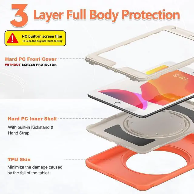 Alt view image 5 of 5 - BATYUE Case for iPad mini 5/4 (2019/2015), Heavy Duty Rugged Protective Case with 360 Rotation Stand/Handle Grip, iPad mini 5th Gen 2019 Case for Kids (Orange)