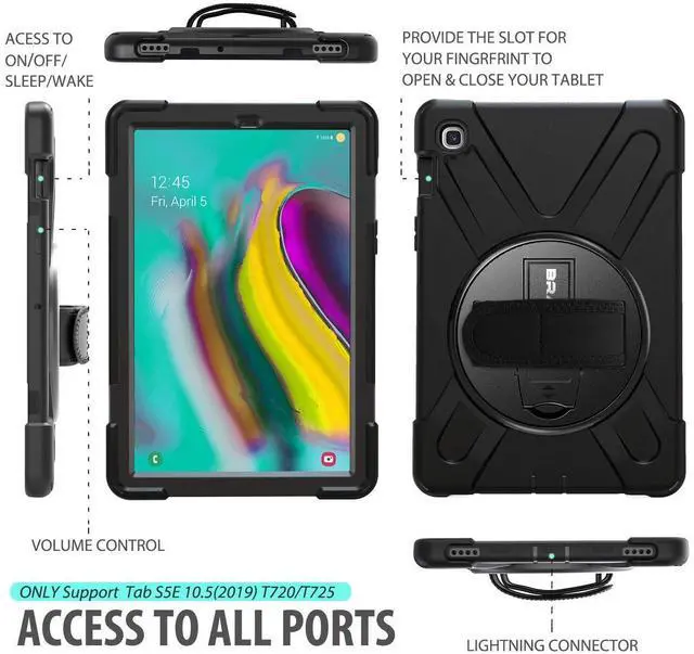 Alt view image 3 of 5 - BRAECN for Galaxy Tab S5e Case, Heavy Duty Shockproof Case with Rotating Kickstand/Hand Strap and Carrying Shoulder Strap for Samsung Galaxy Tab S5e 10.5 Inch 2019 Tablet SM-T720/SM-T725(Black)
