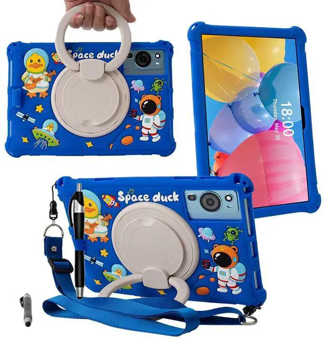 Main image of ALHBEJT Tablet Case for TCL Tab 10 5G 10.1 Inch/TCL Tab 10S 9081X/9080G/9183W,Soft Anti-Stress Silicone Case with Rotate Stand/Pencil Holder/Shoulder Strap/Pen for TCL Tab 10.1 Inch (Dark Blue)