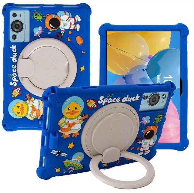 Alt view image 2 of 5 - ALHBEJT Tablet Case for TCL Tab 10 5G 10.1 Inch/TCL Tab 10S 9081X/9080G/9183W,Soft Anti-Stress Silicone Case with Rotate Stand/Pencil Holder/Shoulder Strap/Pen for TCL Tab 10.1 Inch (Dark Blue)
