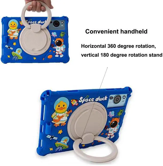 Alt view image 3 of 5 - ALHBEJT Tablet Case for TCL Tab 10 5G 10.1 Inch/TCL Tab 10S 9081X/9080G/9183W,Soft Anti-Stress Silicone Case with Rotate Stand/Pencil Holder/Shoulder Strap/Pen for TCL Tab 10.1 Inch (Dark Blue)