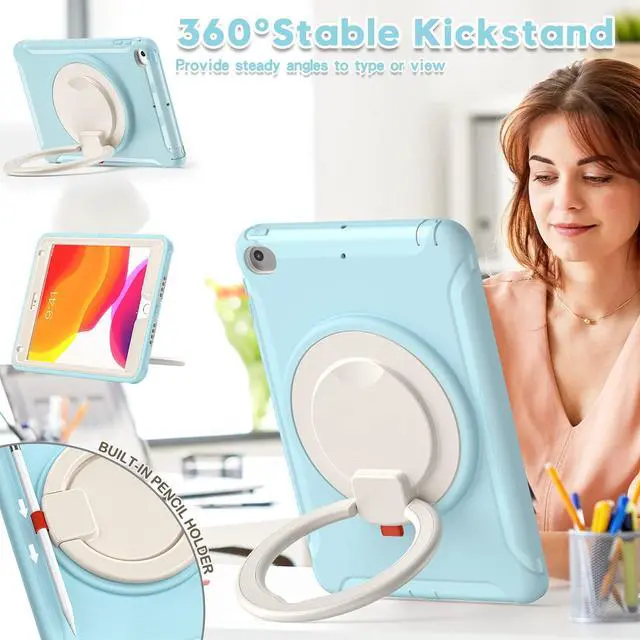 Alt view image 3 of 5 - BATYUE iPad mini 5 Case & iPad mini 4 Case;for iPad mini 5 (2019) & iPad mini 4 (2015);Protective Rugged Case with Pencil Holder, 360° Swivel Stand;for Kids, Boys, Girls - FrozenBlue
