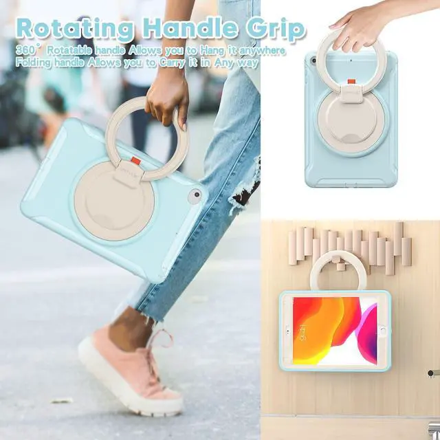 Alt view image 4 of 5 - BATYUE iPad mini 5 Case & iPad mini 4 Case;for iPad mini 5 (2019) & iPad mini 4 (2015);Protective Rugged Case with Pencil Holder, 360° Swivel Stand;for Kids, Boys, Girls - FrozenBlue