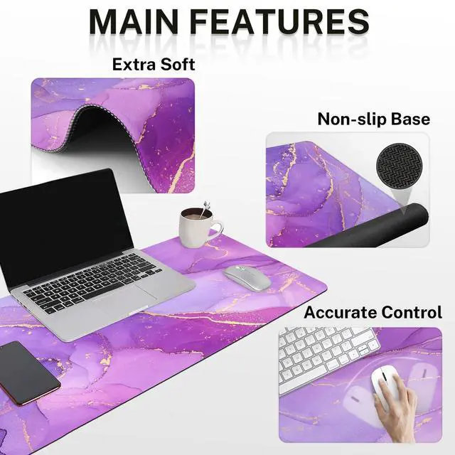 Alt view image 3 of 5 - Britown Desk Mat, Painting Golden Purple Marble Mouse Pad Set 4-in-1 Large Mousepad+Keyboard Wrist Rest+Mouse Wrist Rest+Coaster with Ergonomic Design, Non-Slip Mat