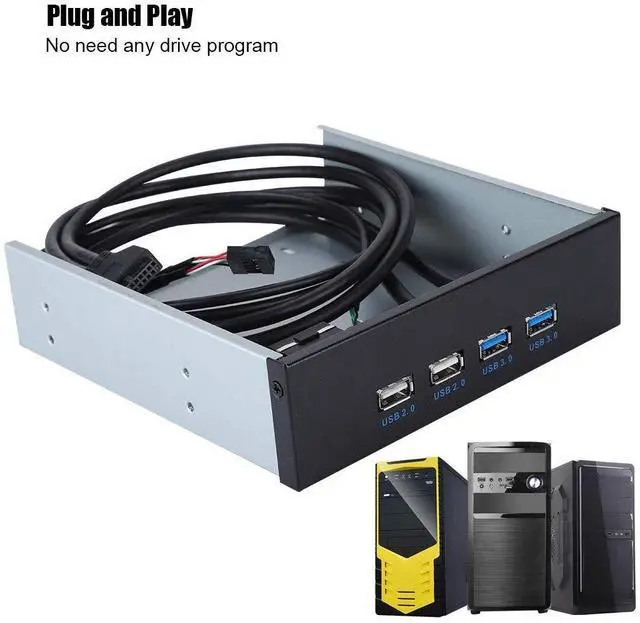 Alt view image 4 of 5 - ASHATA 5.25" Front Panel,4 USB Port Optical Drive Front Panel,Multifunction 5.25 Inch 19 Pin/9Pin to USB 3.0 USB 2.0 4 Port Metal Optical Drive Bay for 7 32