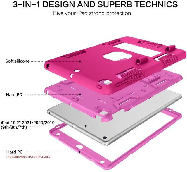 Alt view image 3 of 5 - BENTOBEN for iPad 9th/8th/7th Gen Case - 10.2-inch 2021/2020/2019 Rugged Shockproof Protective Cover with Stand, Pen Holder, Hot Pink