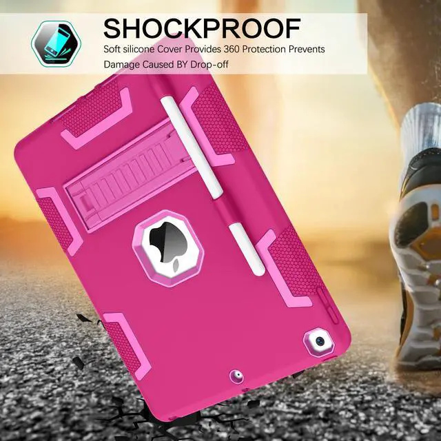 Alt view image 4 of 5 - BENTOBEN for iPad 9th/8th/7th Gen Case - 10.2-inch 2021/2020/2019 Rugged Shockproof Protective Cover with Stand, Pen Holder, Hot Pink