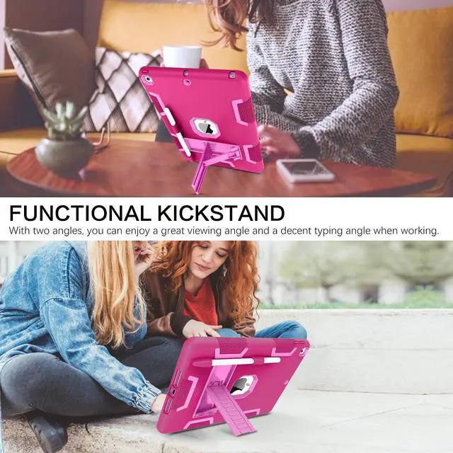 Alt view image 5 of 5 - BENTOBEN for iPad 9th/8th/7th Gen Case - 10.2-inch 2021/2020/2019 Rugged Shockproof Protective Cover with Stand, Pen Holder, Hot Pink