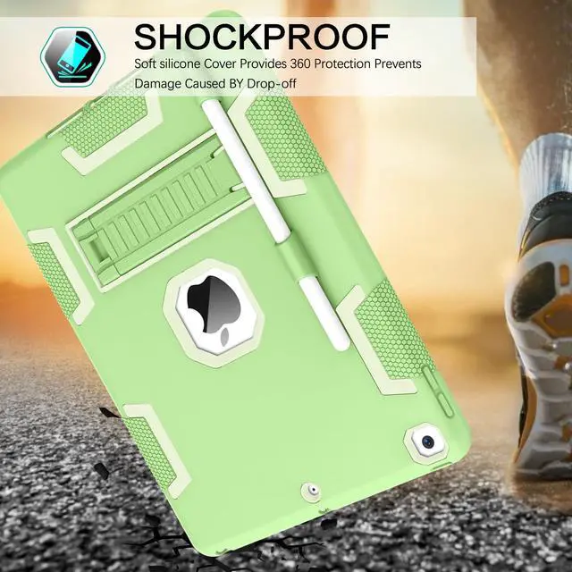 Alt view image 2 of 5 - BENTOBEN Case for iPad 9th/8th/7th Generation, 3 in 1 Heavy Duty Rugged Shockproof Protective Cover with Stand, Pen Holder, Matcha