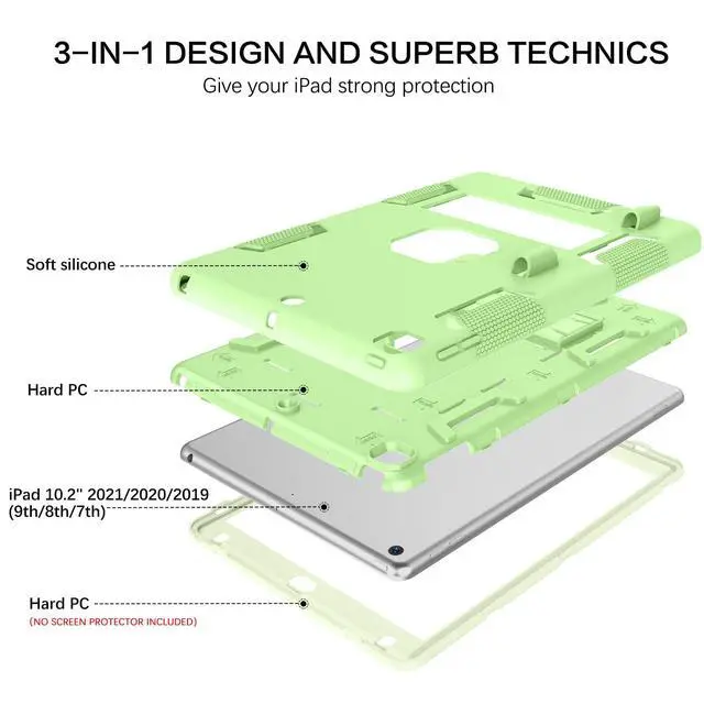 Alt view image 3 of 5 - BENTOBEN Case for iPad 9th/8th/7th Generation, 3 in 1 Heavy Duty Rugged Shockproof Protective Cover with Stand, Pen Holder, Matcha