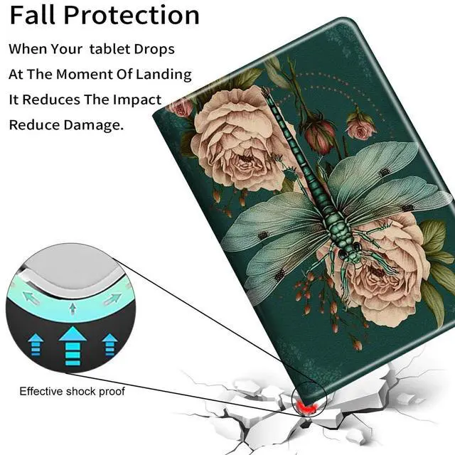 Alt view image 4 of 5 - Case for  Fire Max 11 Tablet (13th Generation, 2023 Release), Slim PU Leather Cover with Auto Sleep Wake Feature Folio Case for Fire 11 Max Tablet, Dragonfly Flower