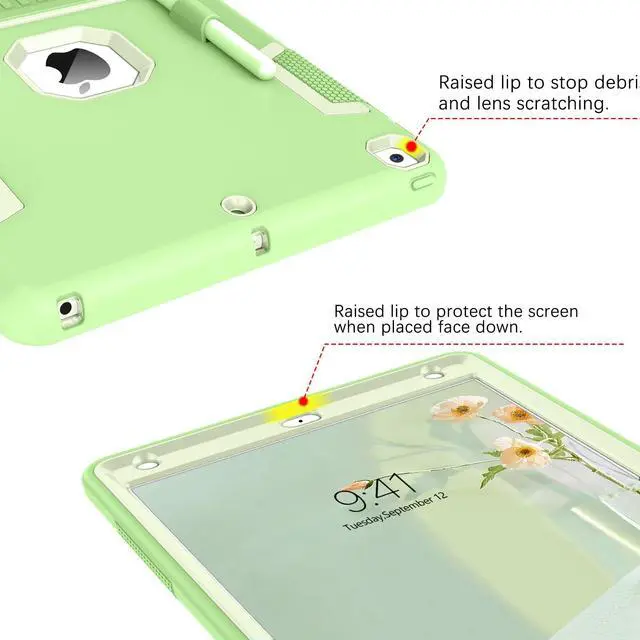 Alt view image 5 of 5 - BENTOBEN Case for iPad 9th/8th/7th Generation, 3 in 1 Heavy Duty Rugged Shockproof Protective Cover with Stand, Pen Holder, Matcha