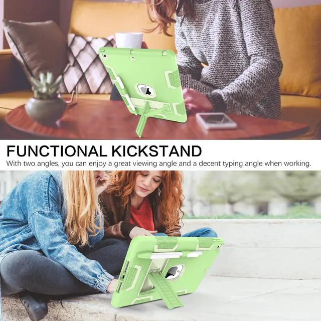 Alt view image 4 of 5 - BENTOBEN Case for iPad 9th/8th/7th Generation, 3 in 1 Heavy Duty Rugged Shockproof Protective Cover with Stand, Pen Holder, Matcha