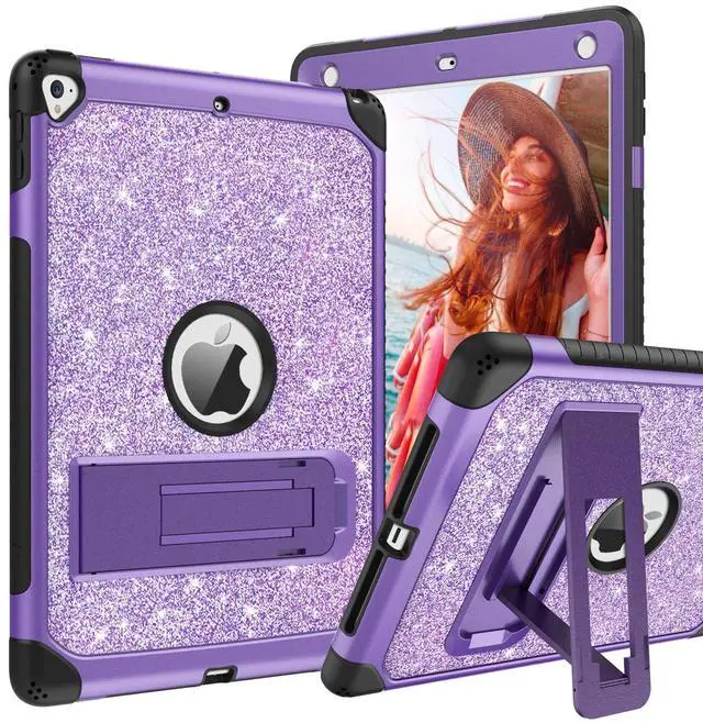 Main image of BENTOBEN for Case for iPad 5th/6th Generation, iPad 9.7inch 2017/2018 Case, iPad Air 2 Case, iPad Pro 9.7 Case, Glitter Sparkle 3Layer Kickstand Hybrid Durable Protective Cover, Purple