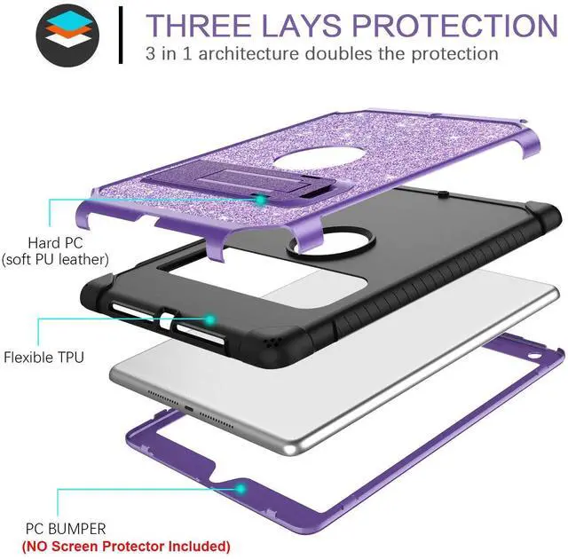 Alt view image 3 of 5 - BENTOBEN for Case for iPad 5th/6th Generation, iPad 9.7inch 2017/2018 Case, iPad Air 2 Case, iPad Pro 9.7 Case, Glitter Sparkle 3Layer Kickstand Hybrid Durable Protective Cover, Purple