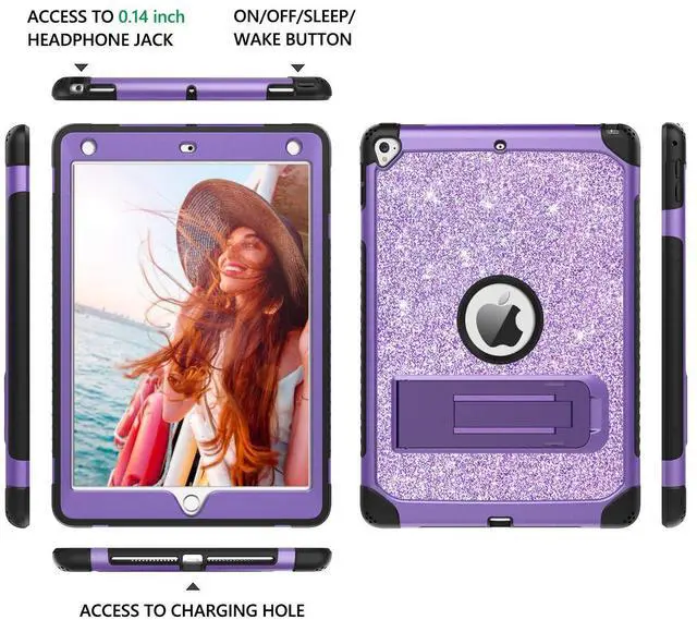 Alt view image 4 of 5 - BENTOBEN for Case for iPad 5th/6th Generation, iPad 9.7inch 2017/2018 Case, iPad Air 2 Case, iPad Pro 9.7 Case, Glitter Sparkle 3Layer Kickstand Hybrid Durable Protective Cover, Purple