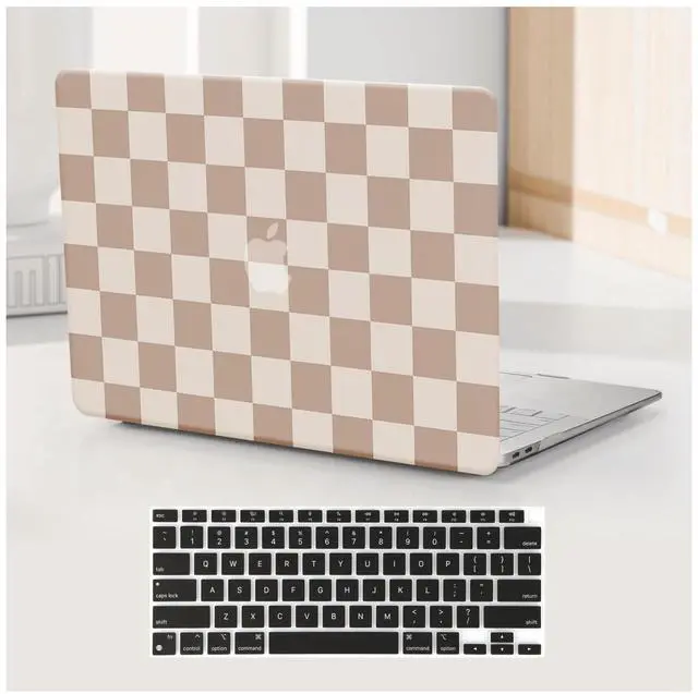 Main image of BYCeKe Compatible with MacBook Air 15 inch Case 2023 2024 2025 M4 A3241 M3 A3114 M2 A2941, Checkered Textured Cream Plastic Hard Shell Case & Keyboard Cover for Mac Air 15 Laptop, Checkerd Neutral
