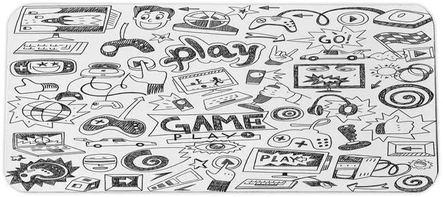 Main image of Ambesonne Video Games Computer Mouse Pad, Monochrome Sketch Style Gaming Design Racing Monitor Device Gadget Teen 90's, Rectangle Non-Slip Rubber Mousepad Large, 31" x 12" Gaming Size, Dimgray White