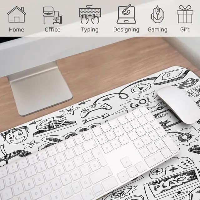 Alt view image 5 of 5 - Ambesonne Video Games Computer Mouse Pad, Monochrome Sketch Style Gaming Design Racing Monitor Device Gadget Teen 90's, Rectangle Non-Slip Rubber Mousepad Large, 31" x 12" Gaming Size, Dimgray White