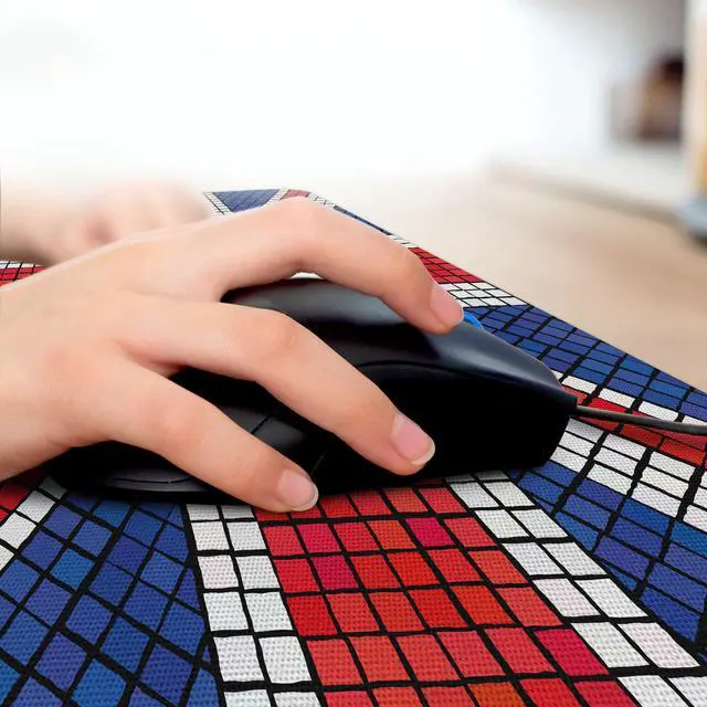 Alt view image 3 of 5 - Ambesonne Union Jack Computer Mouse Pad, Mosaic Tiles Inspired Design British Flag National Identity Culture, Rectangle Non-Slip Rubber Mousepad Large, 31" x 12" Gaming Size, Royal Blue Red White