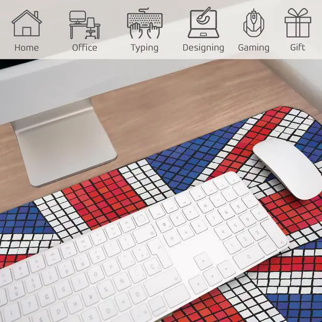 Alt view image 5 of 5 - Ambesonne Union Jack Computer Mouse Pad, Mosaic Tiles Inspired Design British Flag National Identity Culture, Rectangle Non-Slip Rubber Mousepad Large, 31" x 12" Gaming Size, Royal Blue Red White