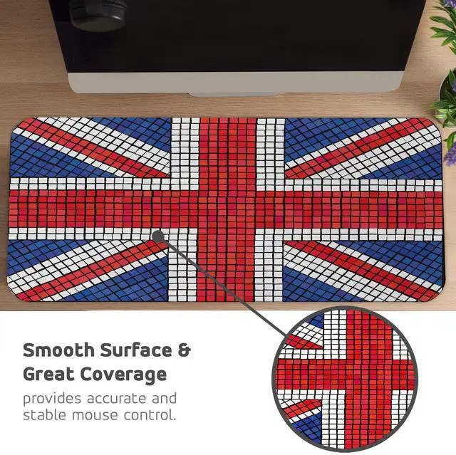 Alt view image 4 of 5 - Ambesonne Union Jack Computer Mouse Pad, Mosaic Tiles Inspired Design British Flag National Identity Culture, Rectangle Non-Slip Rubber Mousepad Large, 31" x 12" Gaming Size, Royal Blue Red White