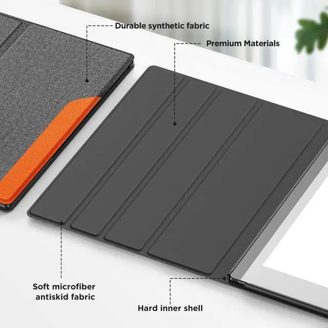 Alt view image 5 of 5 - Ayotu Book Folio Case for Remarkable 2 Paper Tablet 10.3" 2020 Released, Premuin Fabric Smart Cover with 360 Degree Rotatable Stand and Stylus Pocket, Only for Remarkable 2, Gray & Orange