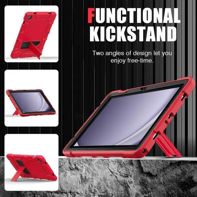 Alt view image 3 of 5 - Azzsy Case for Samsung Galaxy Tab A9+/A9 Plus 11 2024 Model (SM-X210/X216/X218), Heavy Duty Shockproof Rugged High Impact Protective Case, Red
