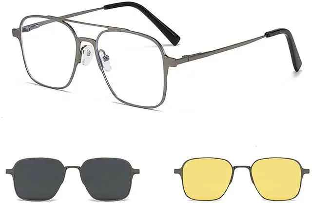 Alt view image 4 of 5 - AUSQUQI 3in1 Magnetic Clip On Night Vision Anti-Blue Light Sunglasses For Men And Women Polarized UV Protection Double Bridge Metal Prescription Glasses Stylish Eyewear For Drivers(SILVER)