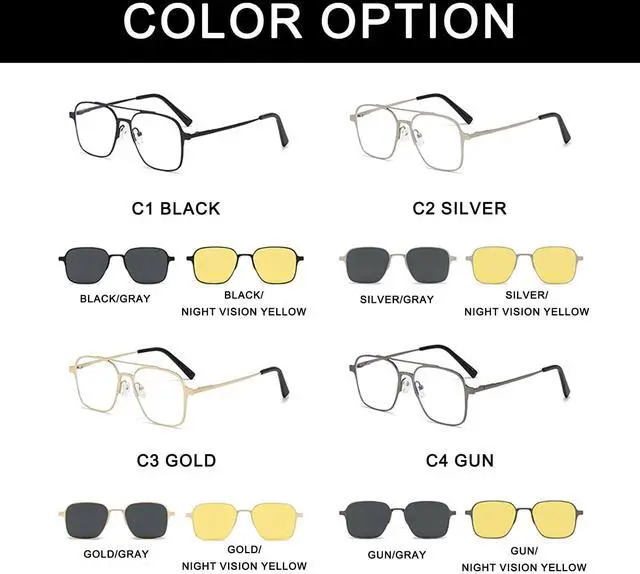 Alt view image 5 of 5 - AUSQUQI 3in1 Magnetic Clip On Night Vision Anti-Blue Light Sunglasses For Men And Women Polarized UV Protection Double Bridge Metal Prescription Glasses Stylish Eyewear For Drivers(SILVER)