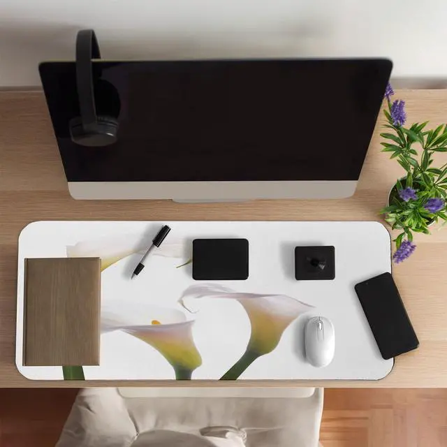 Alt view image 2 of 5 - Ambesonne Flower Computer Mouse Pad, Flourishing Calla Lilies on White Fresh Spring Bouquet Gentle Nature Theme, Rectangle Non-Slip Rubber Mousepad Large, 31" x 12" Gaming Size, Yellow White