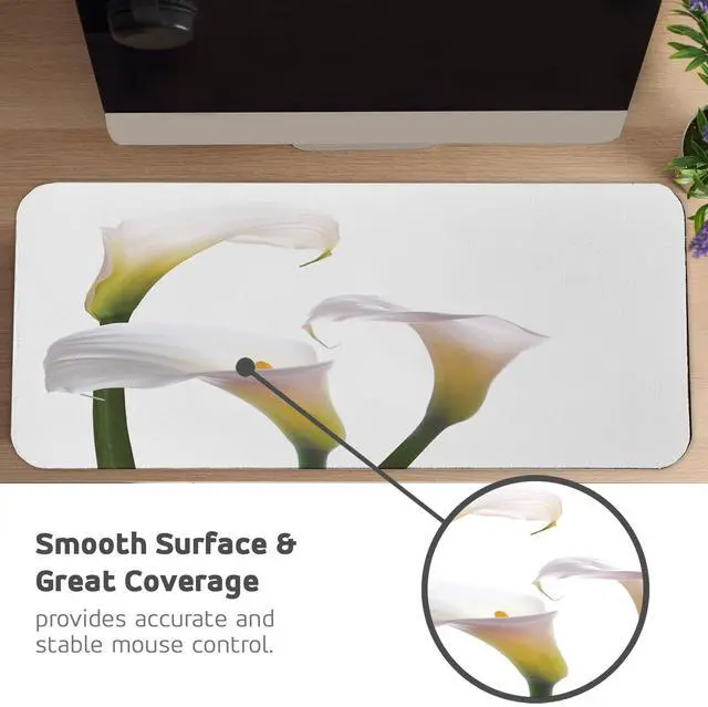 Alt view image 4 of 5 - Ambesonne Flower Computer Mouse Pad, Flourishing Calla Lilies on White Fresh Spring Bouquet Gentle Nature Theme, Rectangle Non-Slip Rubber Mousepad Large, 31" x 12" Gaming Size, Yellow White
