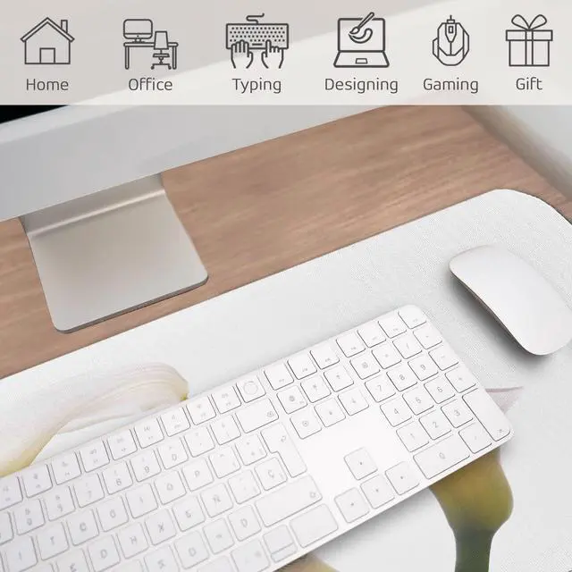 Alt view image 5 of 5 - Ambesonne Flower Computer Mouse Pad, Flourishing Calla Lilies on White Fresh Spring Bouquet Gentle Nature Theme, Rectangle Non-Slip Rubber Mousepad Large, 31" x 12" Gaming Size, Yellow White