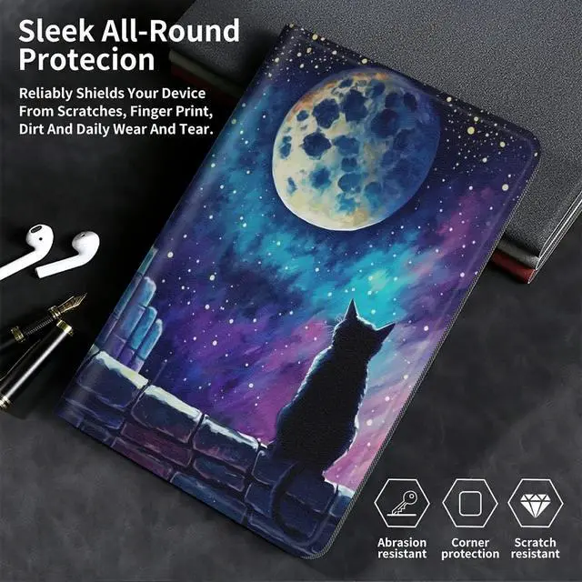 Alt view image 5 of 5 - BFSEROBJ Case for Kindle Fire HD 8 & Fire HD 8 Plus Tablet 10th/12th/14th Generation 2020/2022/2024 Lightweight Smart Case Adjustable Stand Protective Cover with Auto Wake/Sleep - Galaxy Nebula Cat