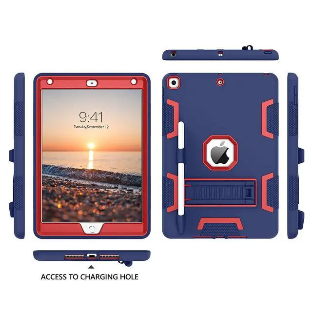 Alt view image 5 of 5 - BENTOBEN iPad 9th Generation Case, 3 in 1 Heavy Duty Rugged Shockproof Kickstand Hybrid Protective Cover with Pen Holder, Navy Blue/Red