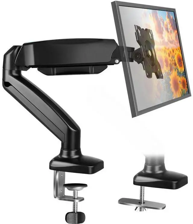 Main image of BFTOU Black Single Monitor Arm Adjustable Stand Monitor Mount up to 32 inches and 17.6 lbs,Computer Desk Mount with Clamp and Grommet Base